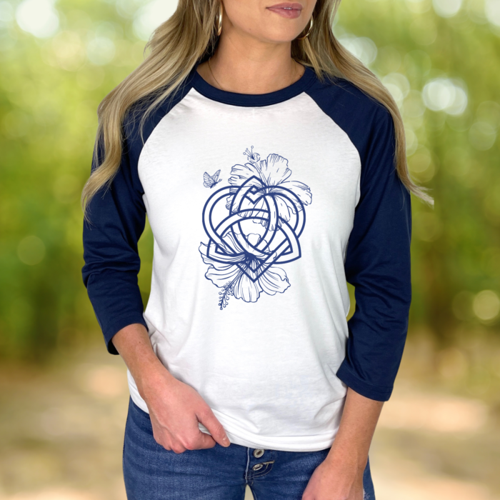 Eternal Love Celtic Cross Design on Raglan 3/4 sleeve t-shirt.