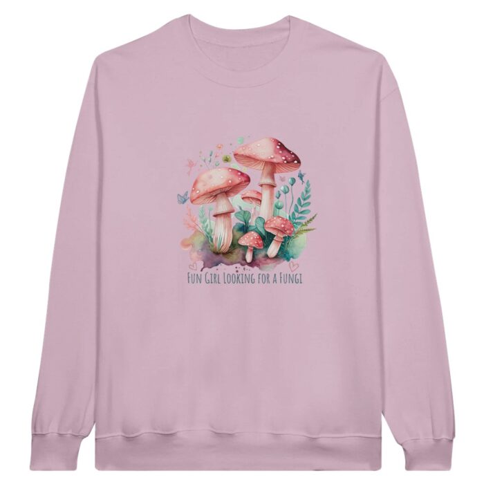 Cute Funny fungi pink sweatshirt - Fun Girl Looking for a Fungi