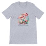 funny fungi t-shirt, colour ash. Quote: Fun Girl Looking for a Fungi, with gorgeous teal and pink mushroom graphic